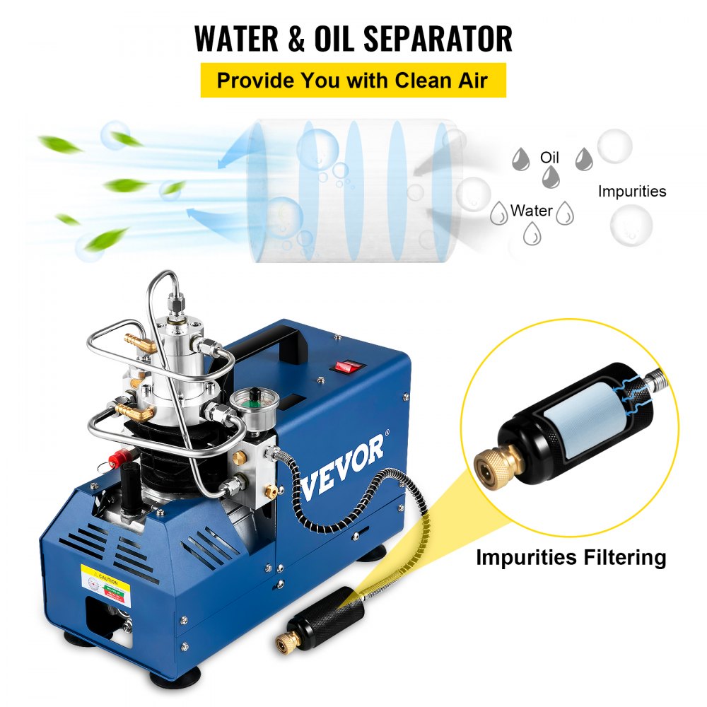 VEVOR High Pressure Compressor, 4500PSI/30MPA/300BAR High Pressure Air Compressor, 1800W 110V Automatic Stop Air Rifle Compressor Suitable for Paintball Air Rifle, PCP Rifle, Air Pistol, Diving Bottle 