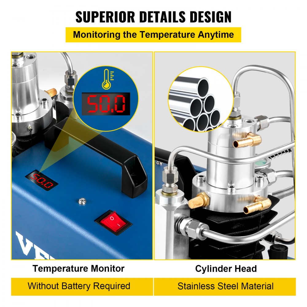 VEVOR High Pressure Compressor, 4500PSI/30MPA/300BAR High Pressure Air Compressor, 1800W 110V Automatic Stop Air Rifle Compressor Suitable for Paintball Air Rifle, PCP Rifle, Air Pistol, Diving Bottle 
