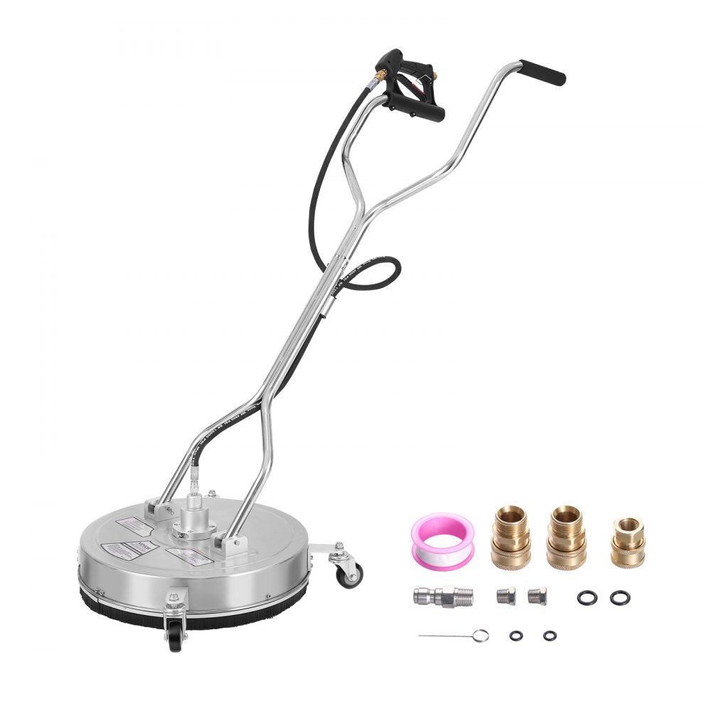 VEVOR 20" Pressure Washer Surface Cleaner w/ Handles & Wheels, Stainless Steel Concrete Cleaner 4500 Max PSI , 3/8"Connector & 1/4" Adapter Power Washer Floor Attachment,For Floor Driveway, Patio 
