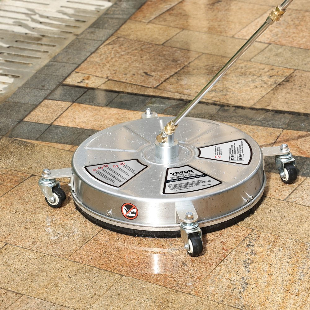 VEVOR 18" Pressure Washer Surface Cleaner w/ Wheels, Stainless Steel Concrete Cleaner 4000 Max PSI , 1/4" Quick-Connect Connector w/ 2 Extension Wand, Heavy Duty Power Washer For Floor Driveway, Patio 