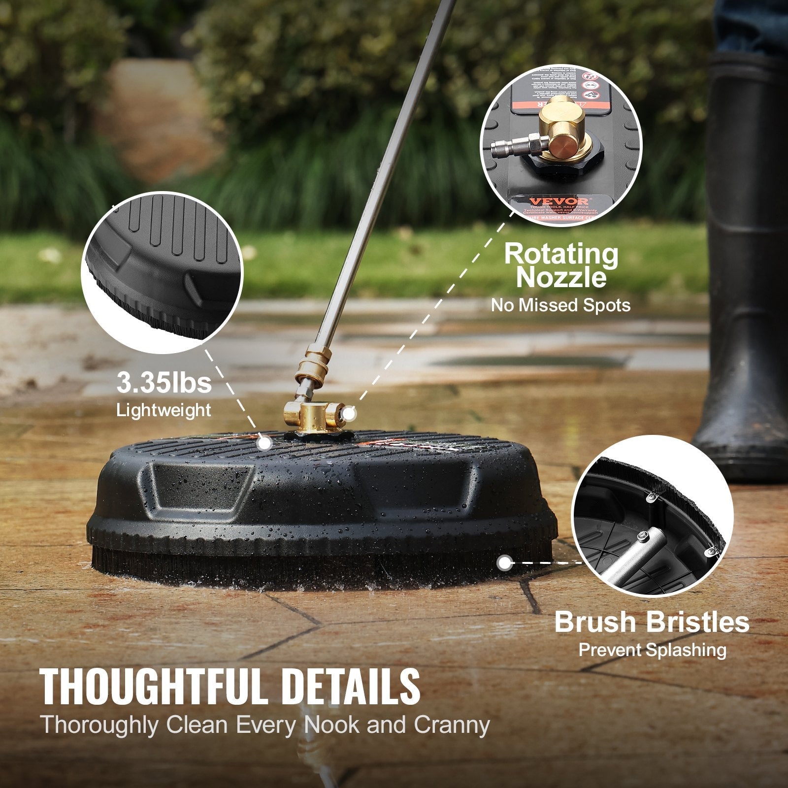 VEVOR Universal 15" Pressure Washer Surface Cleaner, Pressure Washer Attachment 4000 Max PSI, 1/4" Quick-Connect Connector Concrete Cleaner, Heavy Duty Power Washer for Floor Driveway, Patio,Sidewalk 