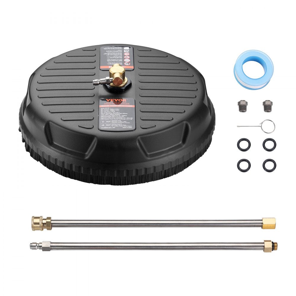 VEVOR Pressure Washer Surface Cleaner Universal 15", Pressure Washer Attachment 4000 Max PSI with 2 Extension Wand, 1/4" Quick-Connect Connector Power Concrete Cleaner, For Floor Driveway, Patio 