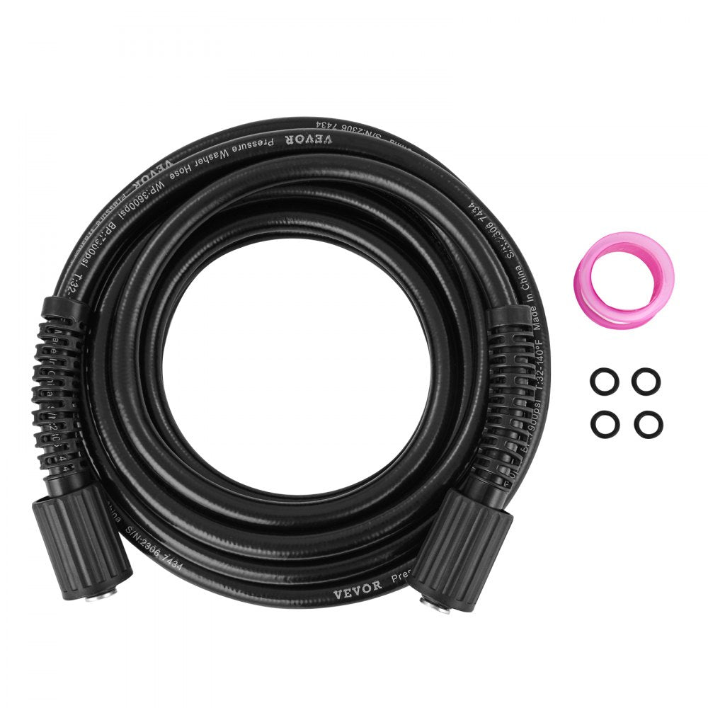 VEVOR Pressure Washer Hose, 25 FT, 1/4" Kink Free M22-14mm Brass Thread Replacement For Most Brand Pressure Washers, 3/4'' Bending Radius, 3600 PSI Heavy Duty Power Washer Extension Replacement Hose 