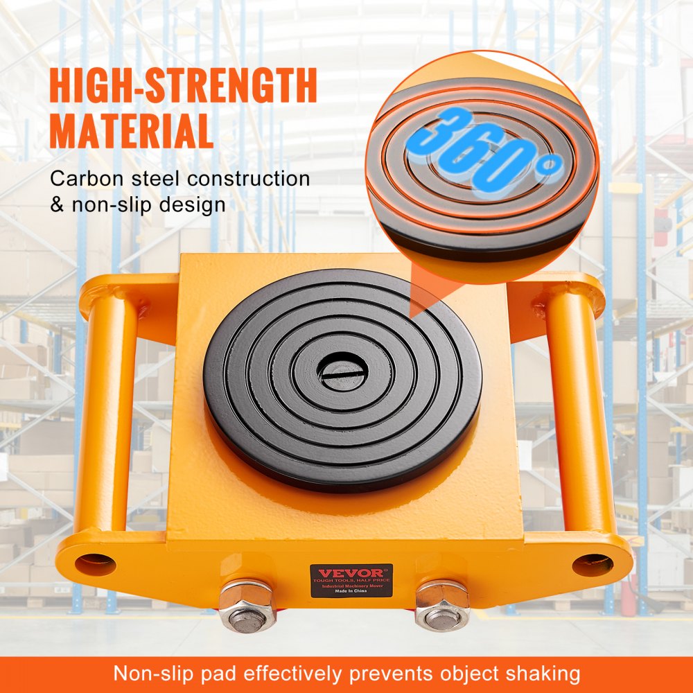 VEVOR Machinery Skate Dolly, 13,200 LBS/6T Industrial Machinery Mover, Heavy Duty Carbon Steel Machinery Moving Skate with 4 PU Wheels and 360° Rotation Non-Slip Cap for Warehouse, Workshop, Factory 