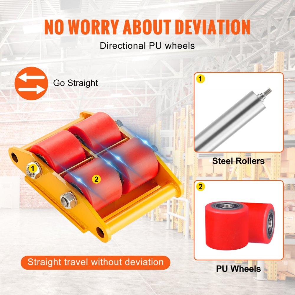 VEVOR Machinery Skate Dolly, 13,200 LBS/6T Industrial Machinery Mover, Heavy Duty Carbon Steel Machinery Moving Skate with 4 PU Wheels and 360° Rotation Non-Slip Cap for Warehouse, Workshop, Factory 