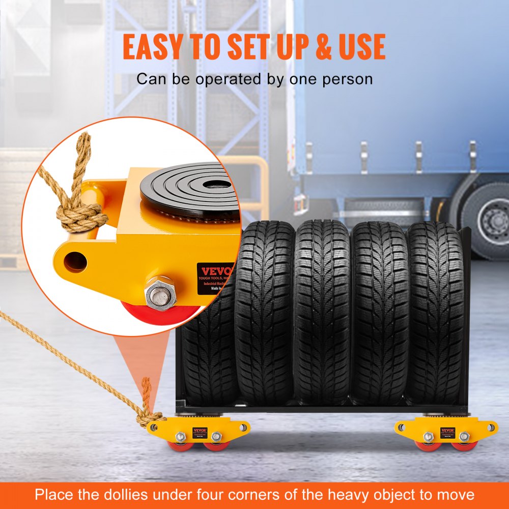 VEVOR Machinery Skate Dolly, 13,200 LBS/6T Industrial Machinery Mover, Heavy Duty Carbon Steel Machinery Moving Skate with 4 PU Wheels and 360° Rotation Non-Slip Cap for Warehouse, Workshop, Factory 