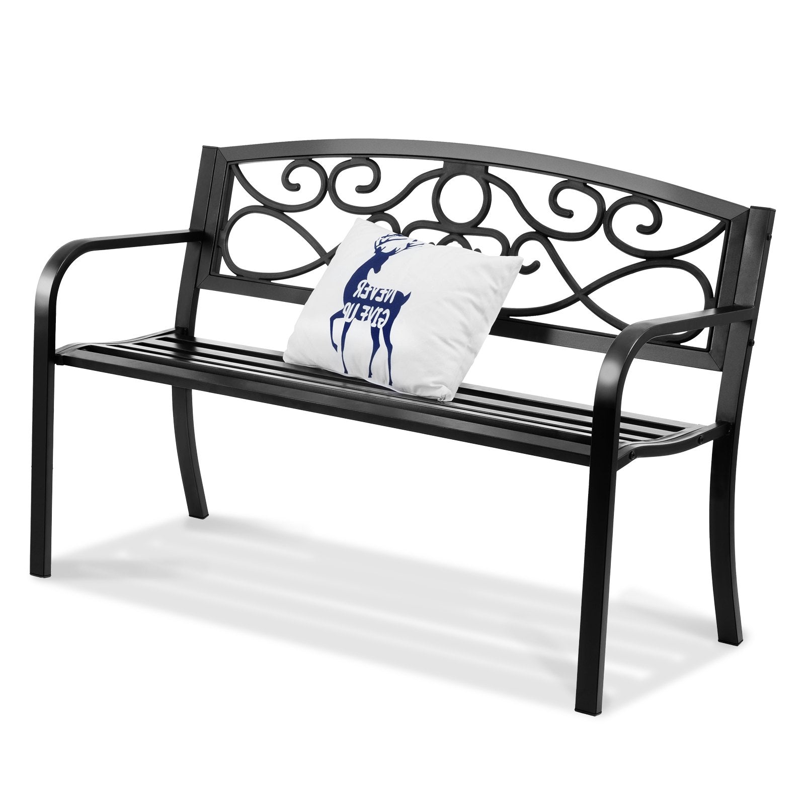 VEVOR Outdoor Bench, 50 inches Metal Garden Bench for Outdoors, 550 lbs Load Capacity Bench, Outdoor Garden Park Bench with Backrest and Armrests, Patio Bench for Garden, Park, Yard, Front Porch 