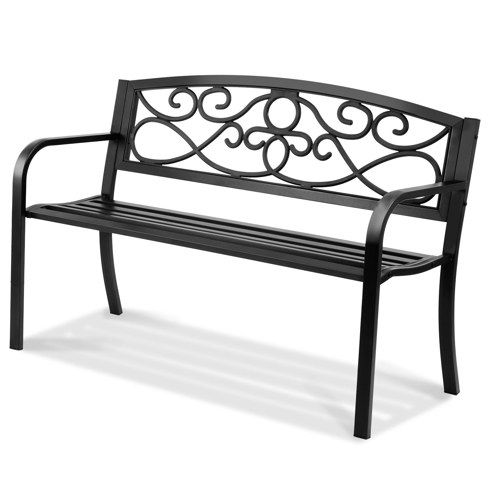 VEVOR Outdoor Bench, 50 inches Metal Garden Bench for Outdoors, 550 lbs Load Capacity Bench, Outdoor Garden Park Bench with Backrest and Armrests, Patio Bench for Garden, Park, Yard, Front Porch 