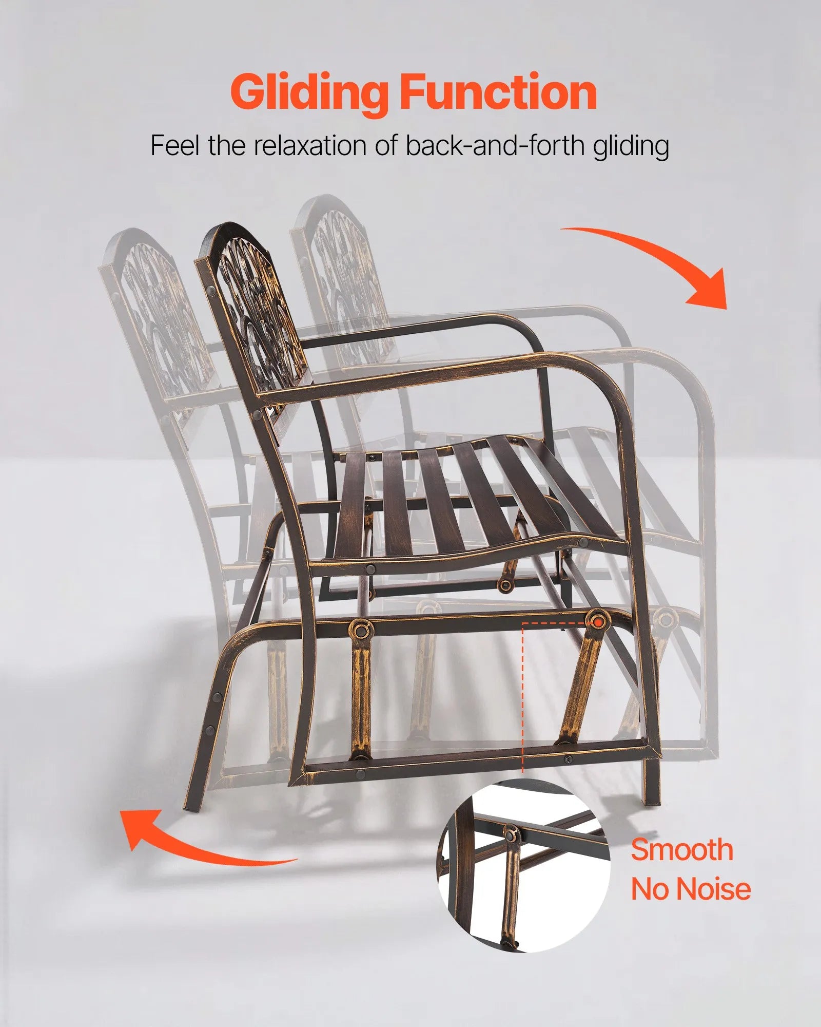 50" Outdoor Glider Bench, Antique Bronze Patio Bench with Cast Iron Backrest & Steel Frame