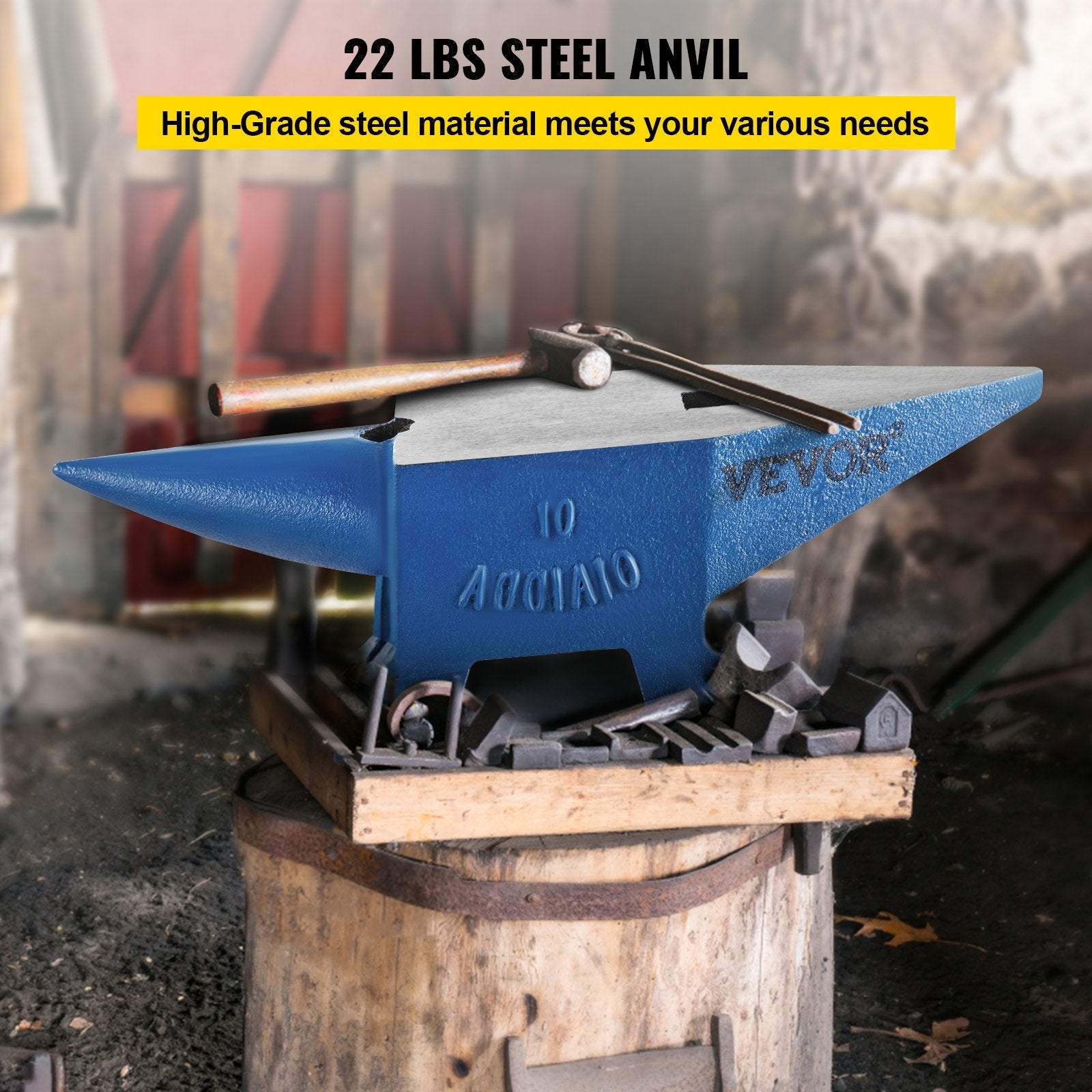 Steel Anvil Blacksmith 22LBS (10KG) Forged Steel W/ Round And Square Hole 