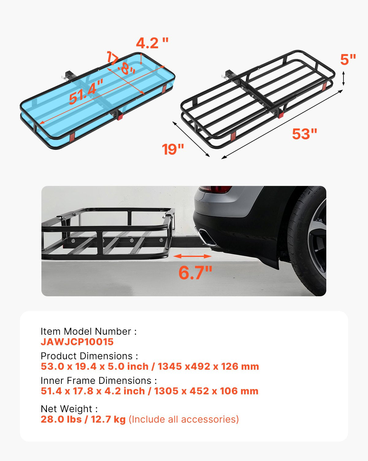 VEVOR 500 lbs Hitch Cargo Carrier Folding Hitch Cargo Carrier with Cargo Net 