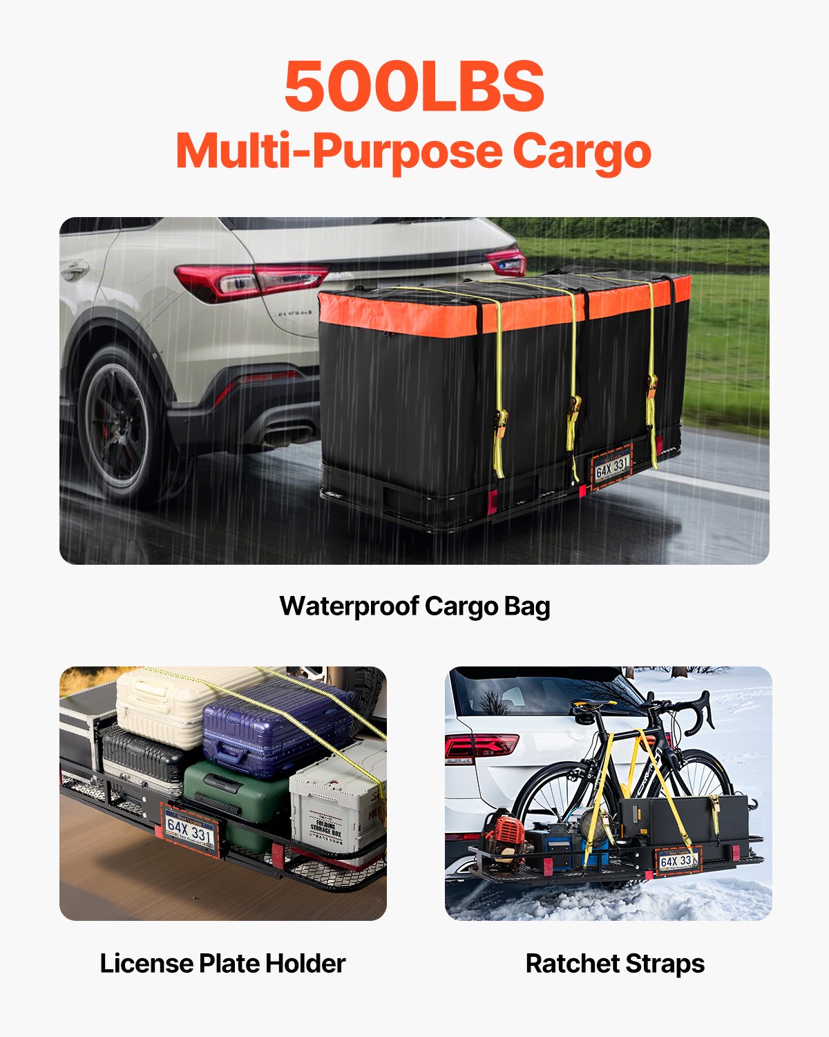 VEVOR 500 lbs Hitch Cargo Carrier Folding Hitch Cargo Carrier for 2" Receiver 