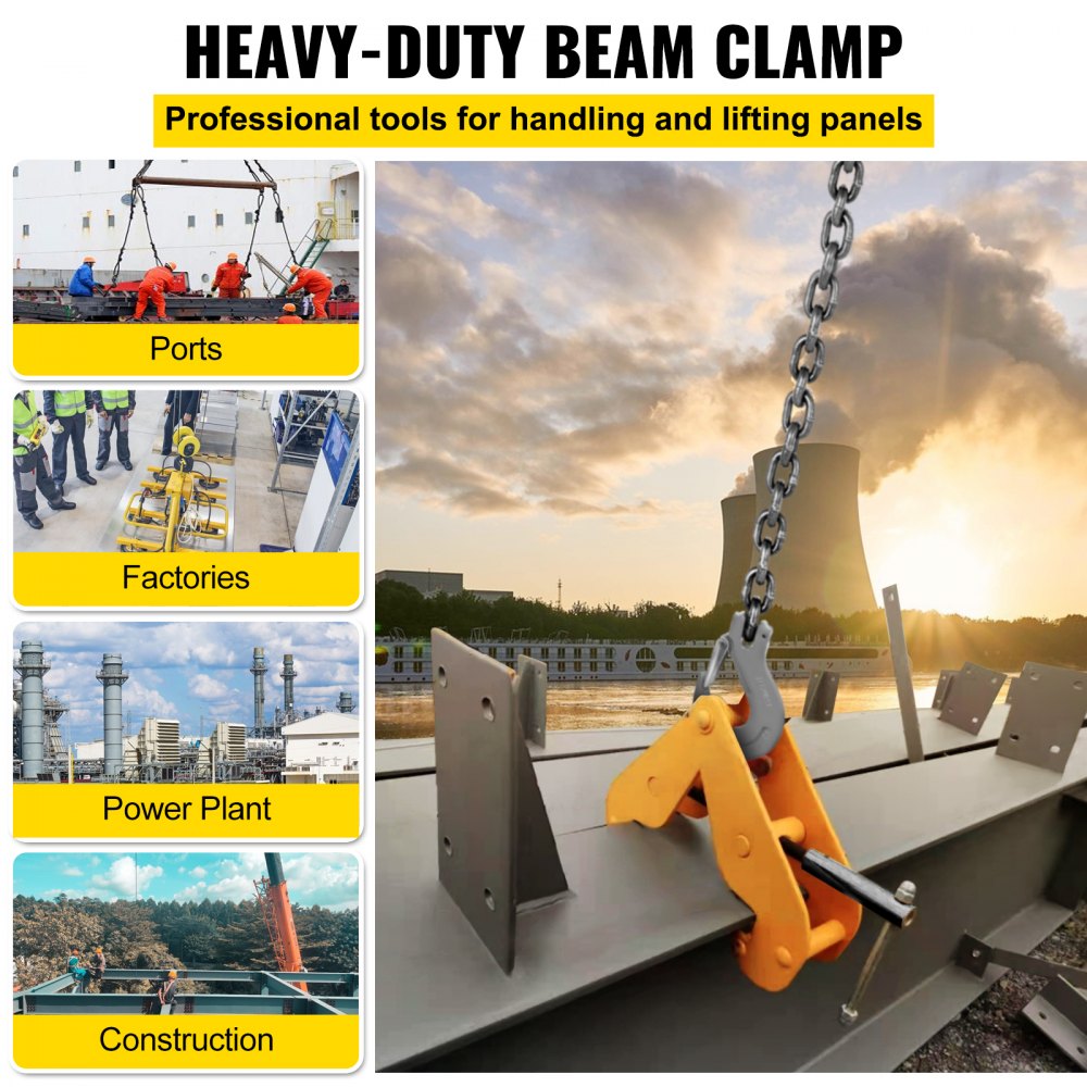 Vevor Beam Clamp Beam Lifting Clamp 4400lbs/2t Heavy Duty Beam Hangers In Yellow 