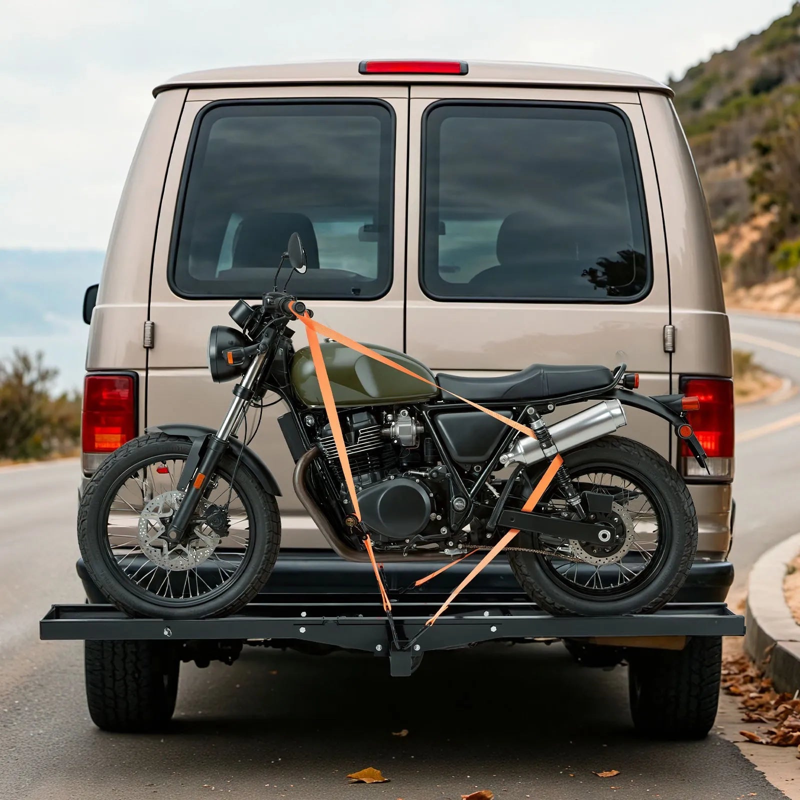 VEVOR Motorcycle Carrier, 500 lbs Capacity, Heavy Duty Steel Hitch Mount Rack with 47in Ramp, Ratchet Straps & Stabilizer, Scooter Dirt Bike Trailer Hauler for Car Truck with 2-Inch Hitch Receiver 