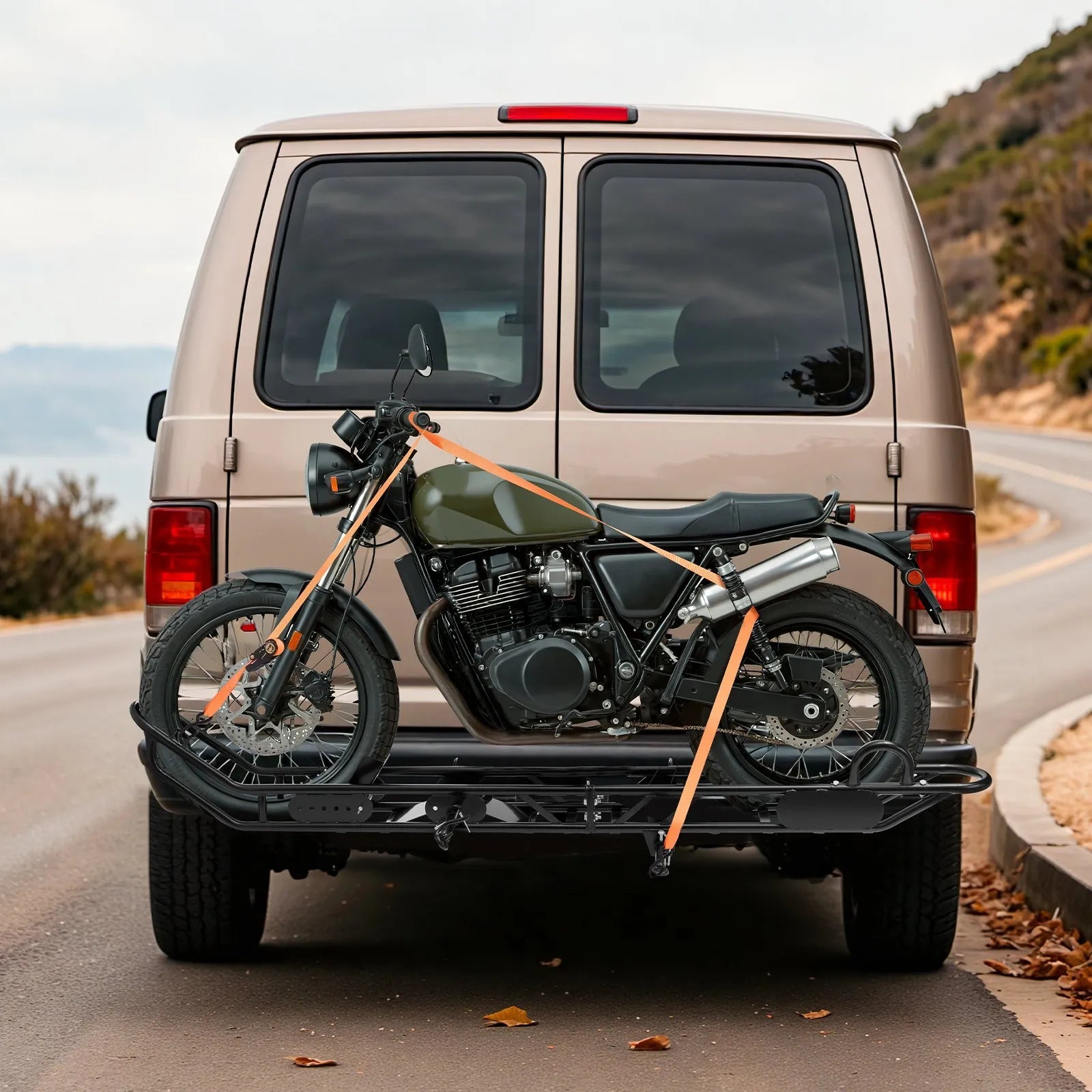 VEVOR Motorcycle Carrier, 500 lbs Capacity, Heavy Duty Steel Hitch Mount Rack with Anti-Tilt Lock Device, Straps & Stabilizer, Scooter Dirt Bike Trailer Hauler for Car Truck with 2-Inch Hitch Receiver 