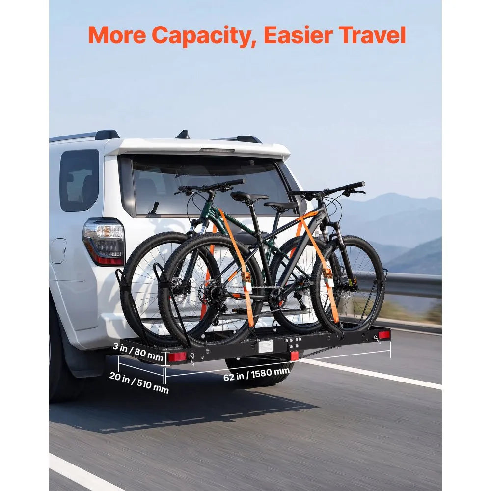 VEVOR 2-in-1 Hitch Cargo Carrier with Bike Rack – 62" x 20" Hitch Mount Cargo Basket, Holds 2 Bikes, 500 lb Capacity