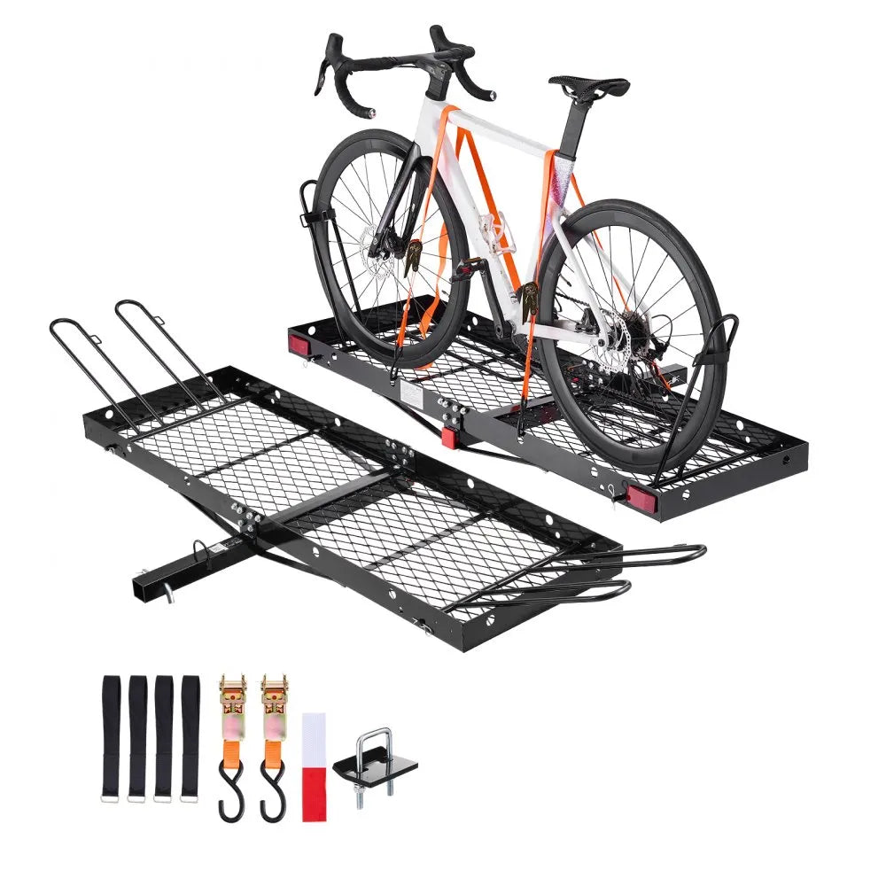 VEVOR 2-in-1 Hitch Cargo Carrier with Bike Rack – 62" x 20" Hitch Mount Cargo Basket, Holds 2 Bikes, 500 lb Capacity