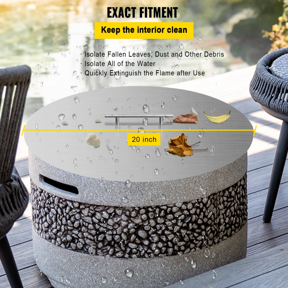VEVOR Fire Pit Lid 20 Inch Round Fire Ring Lid Cover 1.5mm Thick 430 Stainless Steel Burner Pan Cover for Patio Fire Pit Pan 