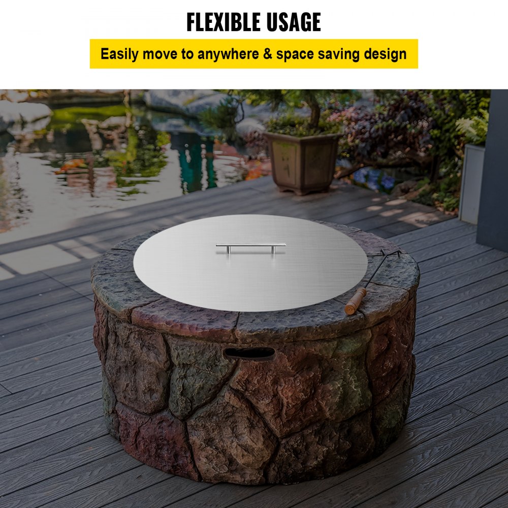 VEVOR Fire Pit Lid 20 Inch Round Fire Ring Lid Cover 1.5mm Thick 430 Stainless Steel Burner Pan Cover for Patio Fire Pit Pan 