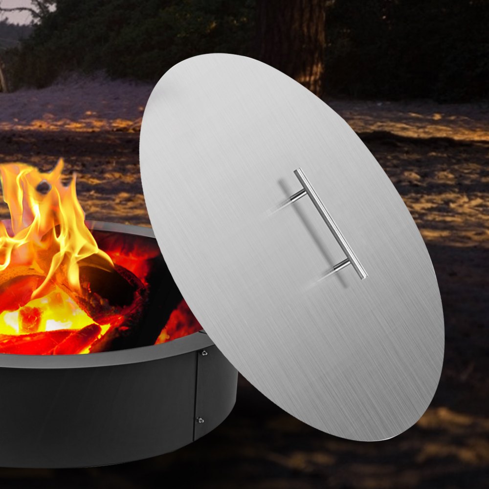VEVOR Fire Pit Lid 20 Inch Round Fire Ring Lid Cover 1.5mm Thick 430 Stainless Steel Burner Pan Cover for Patio Fire Pit Pan 