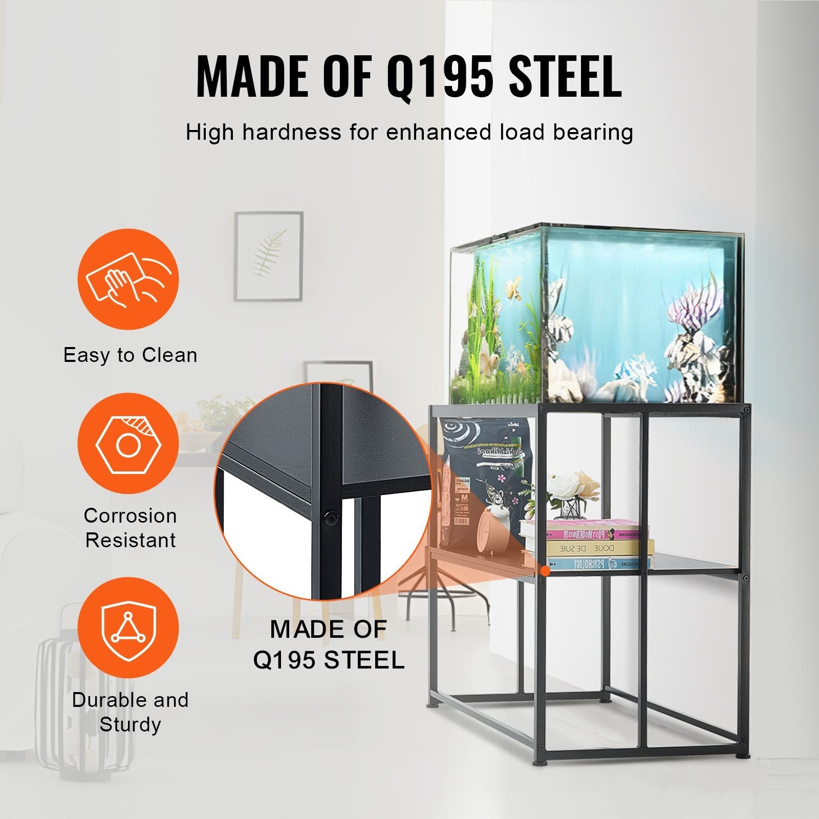 VEVOR Aquarium Stand, 40 Gallon Fish Tank Stand, 36.5 x 18.5 x 29.5 in Steel Turtle Tank Stand, 335 lbs Load Capacity, Reptile Tank Stand with Storage, Hardware Kit, and Non-slip Feet, Black 
