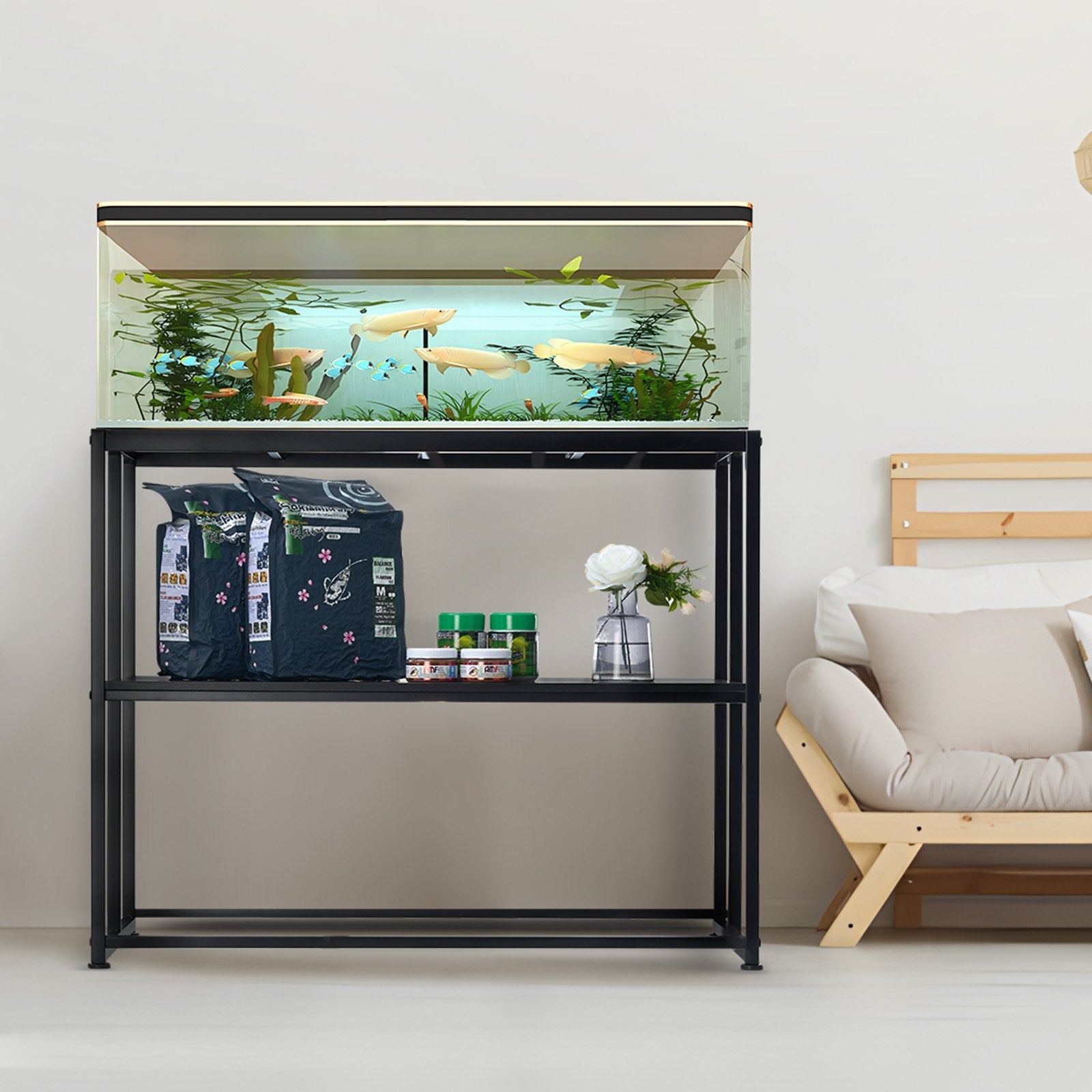 VEVOR Aquarium Stand, 40 Gallon Fish Tank Stand, 36.5 x 18.5 x 29.5 in Steel Turtle Tank Stand, 335 lbs Load Capacity, Reptile Tank Stand with Storage, Hardware Kit, and Non-slip Feet, Black 