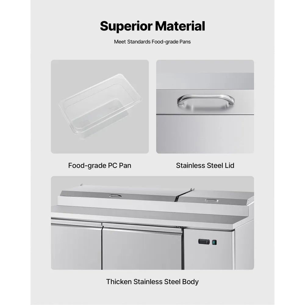 VEVOR 67"W Commercial Refrigerator, Pizza Prep Refrigerated Table, 20" Ultra Wide Countertop Food Prep Worktable, 20.3 Cu.Ft Single Door Salad Prep Fridge, 9 Pans Pizza Make Worktop with Cutting Board 