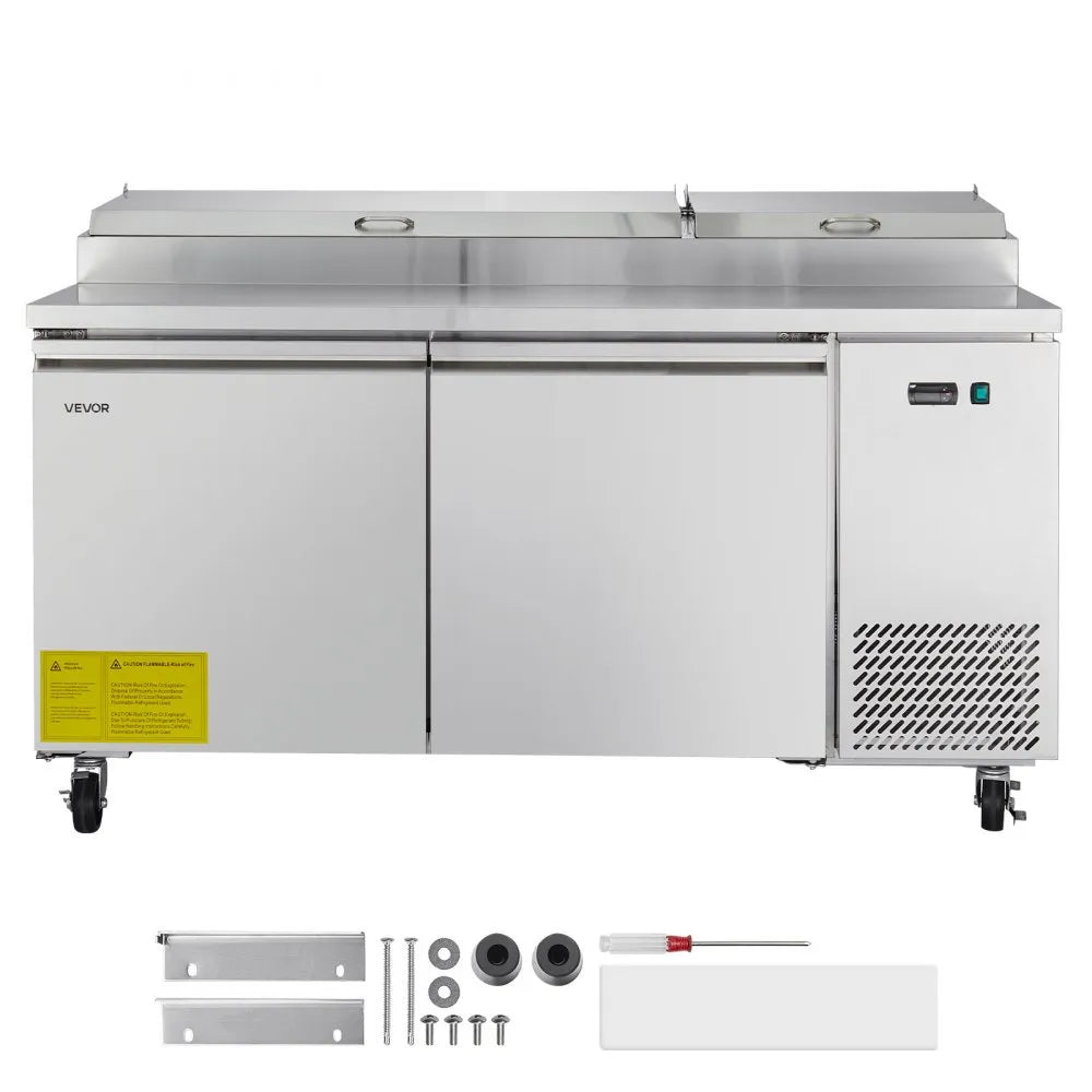 VEVOR 67"W Commercial Refrigerator, Pizza Prep Refrigerated Table, 20" Ultra Wide Countertop Food Prep Worktable, 20.3 Cu.Ft Single Door Salad Prep Fridge, 9 Pans Pizza Make Worktop with Cutting Board 