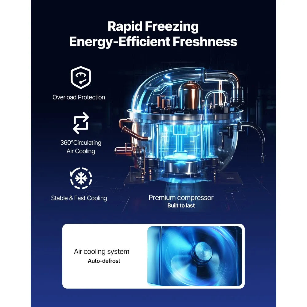 VEVOR 72" W Commercial Freezer, 17.7 Cu.Ft Worktop Freezers Undercounter with LED Auto Lighting and Lockable Door, 3 Doors Food Freezing Prep Worktable, Stainless Steel Prep Frozen Table with Casters 