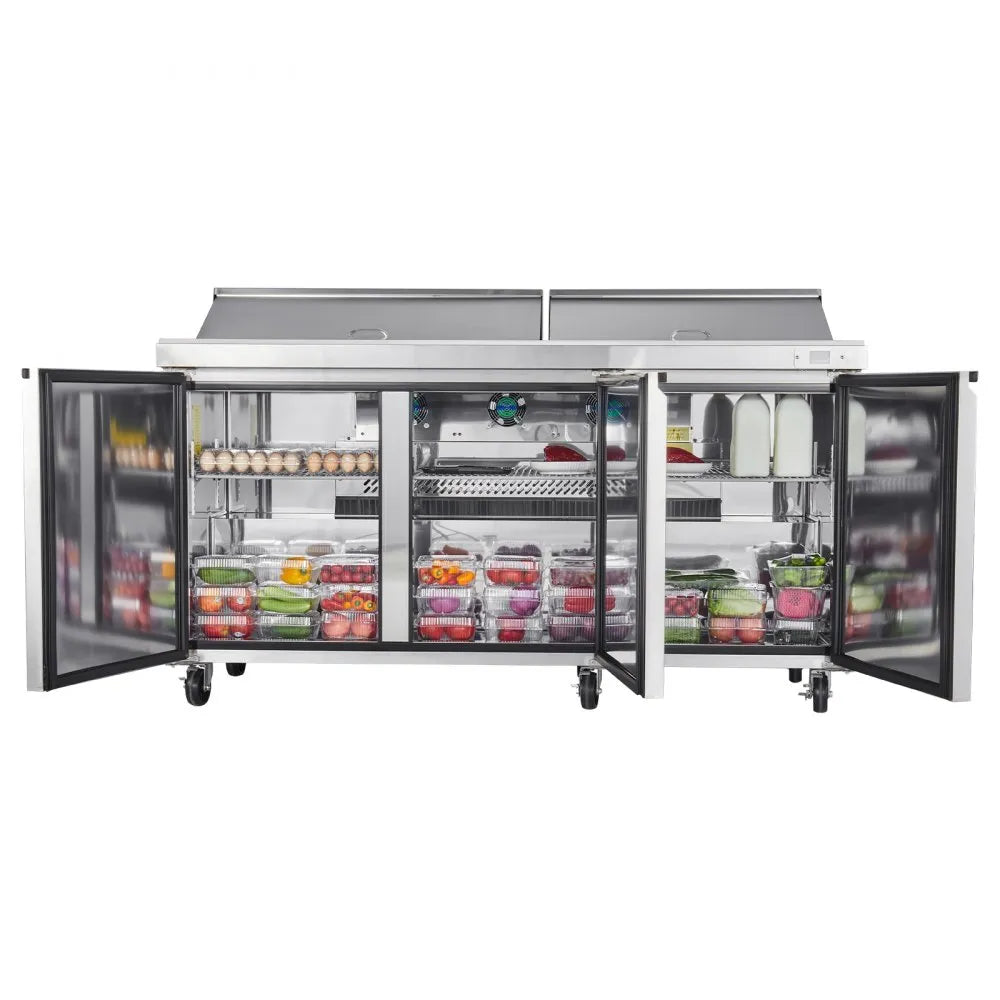 VEVOR 72"W Commercial Refrigerator, 18.7 Cu. Ft Sandwich Prep Refrigerated Table, Mega Top Food Prep Fridge with 18 Pans and Cutting Board, Stainless Steel Salad Prep Cooler for Restaurant, Food Truck 