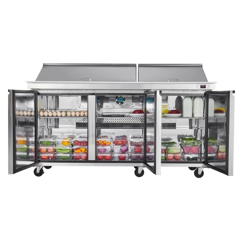 VEVOR 72"W Commercial Refrigerator, 18.7 Cu. Ft Sandwich Prep Refrigerated Table, Mega Top Food Prep Fridge with 30 Pans and Cutting Board, Stainless Steel Salad Prep Cooler for Restaurant, Food Truck 