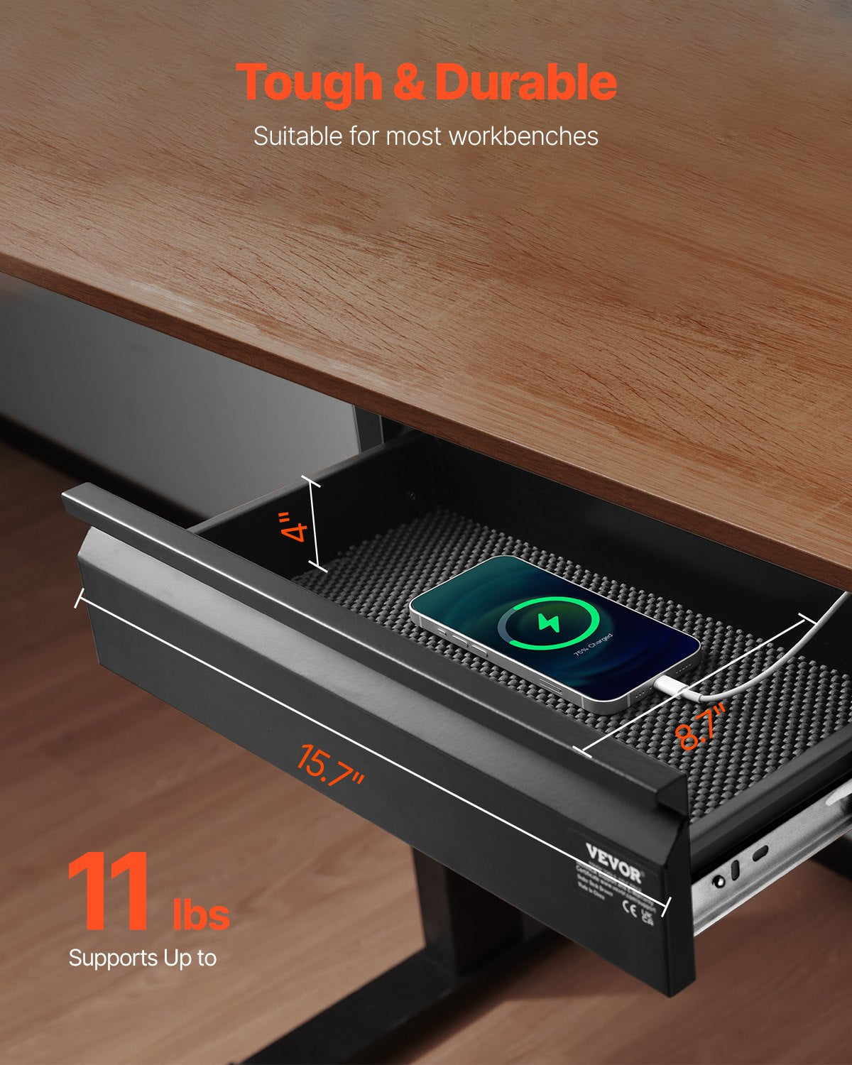 VEVOR 16" Under Desk Drawer Organizer Slide-out Drawer Space Saver Home Office 