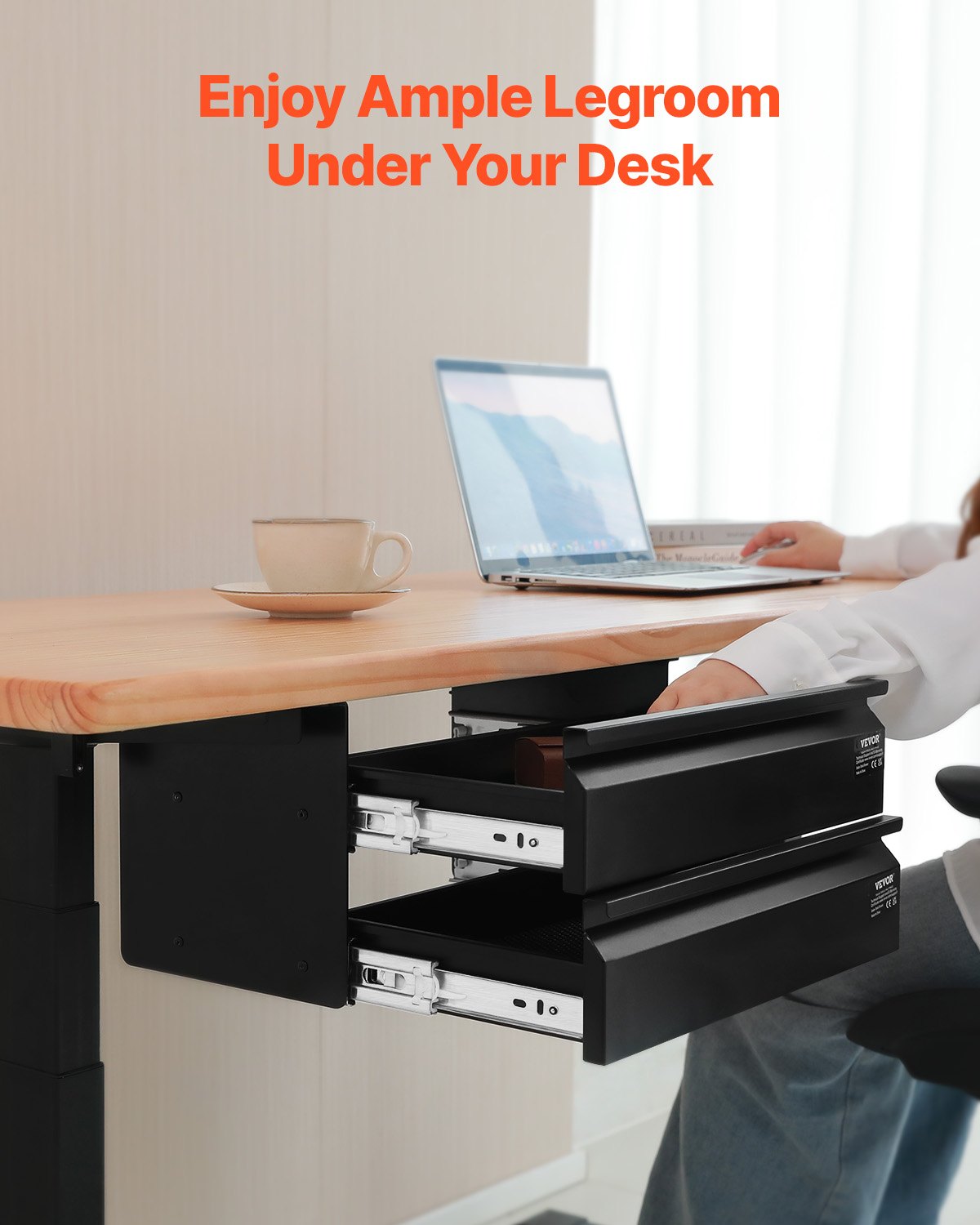 VEVOR 2 Drawer 16" Under Desk Drawer Organizer Slide-out Drawer Space Saver Home 