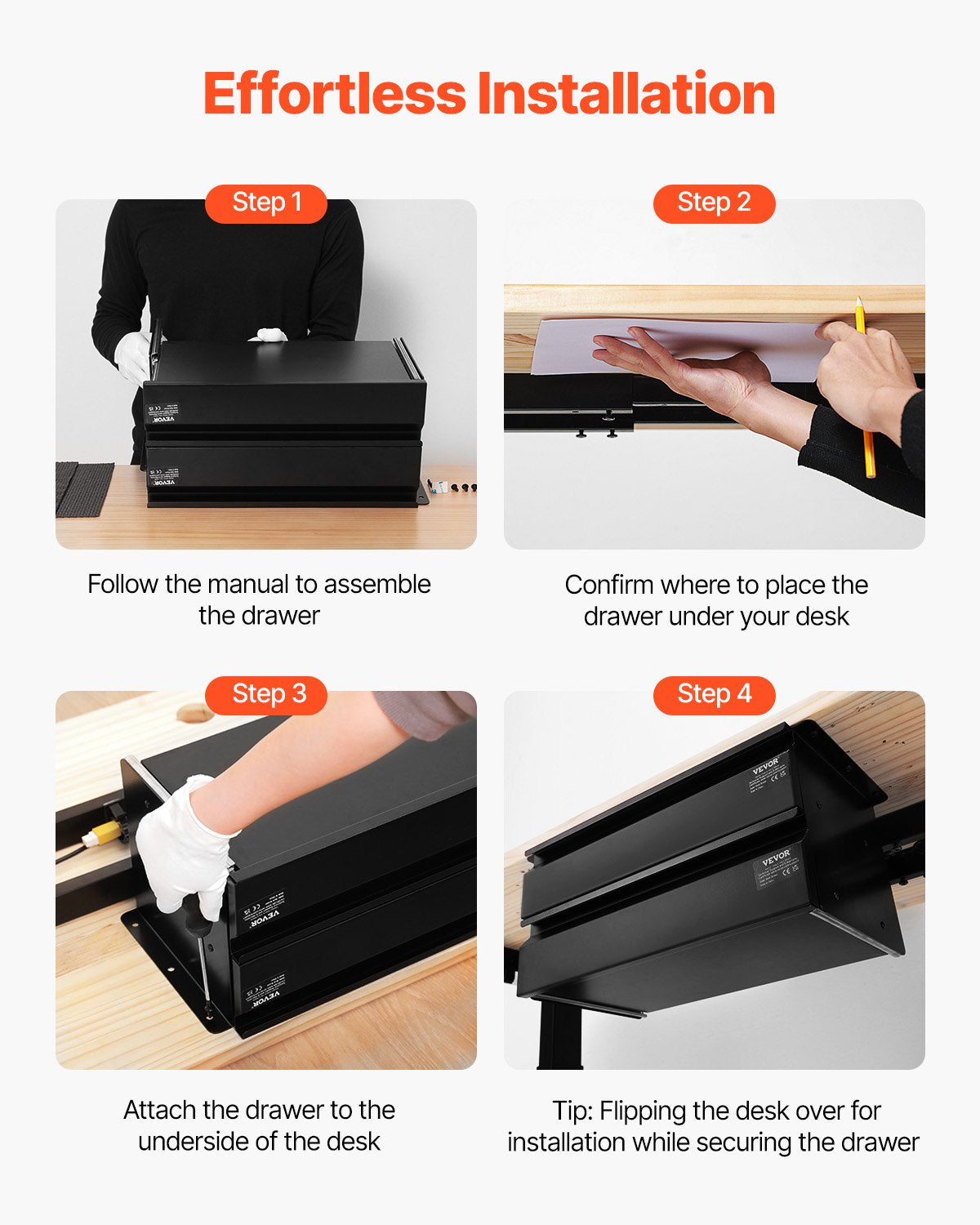 VEVOR 2 Drawer 16" Under Desk Drawer Organizer Slide-out Drawer Space Saver Home 