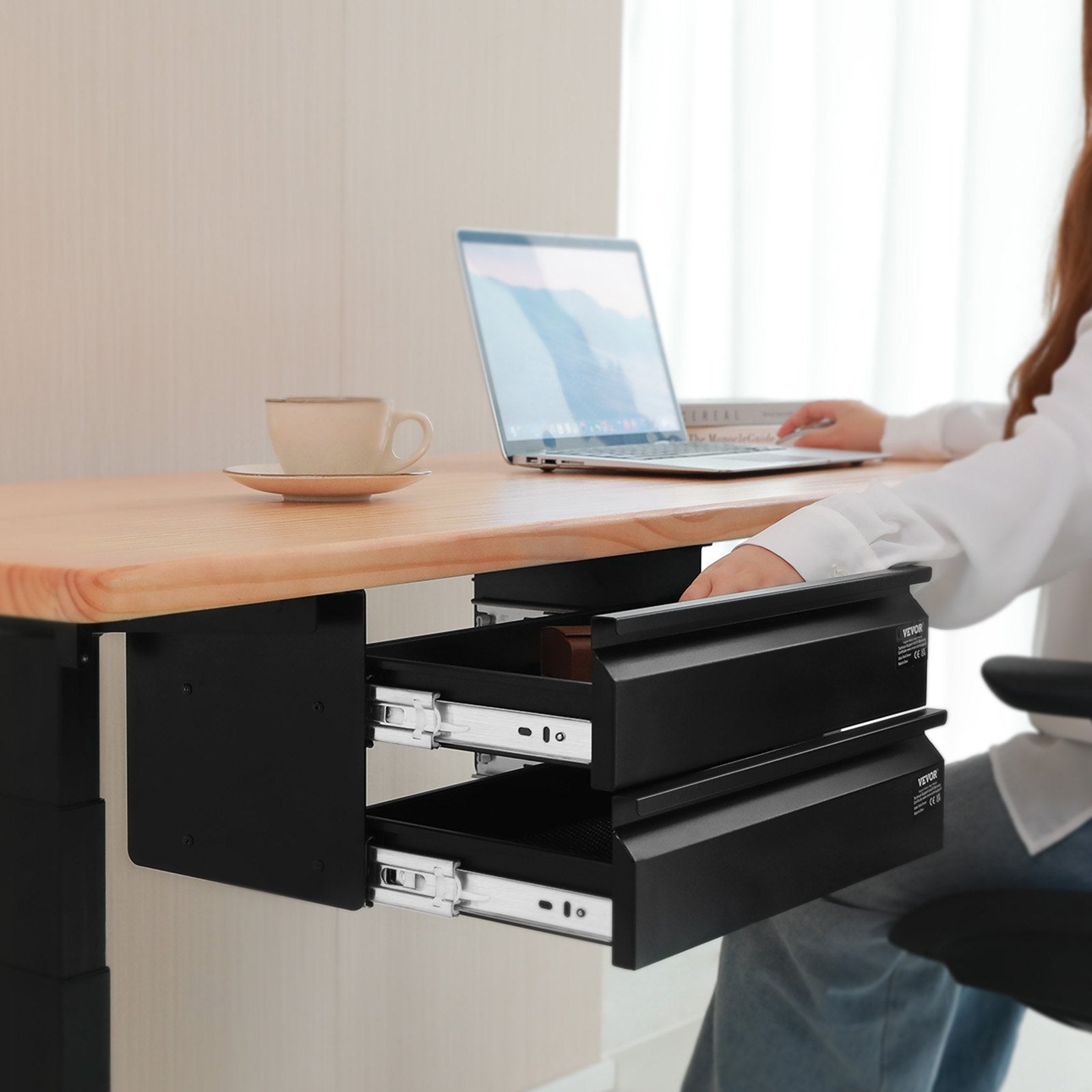 VEVOR 2 Drawer 16" Under Desk Drawer Organizer Slide-out Drawer Space Saver Home 