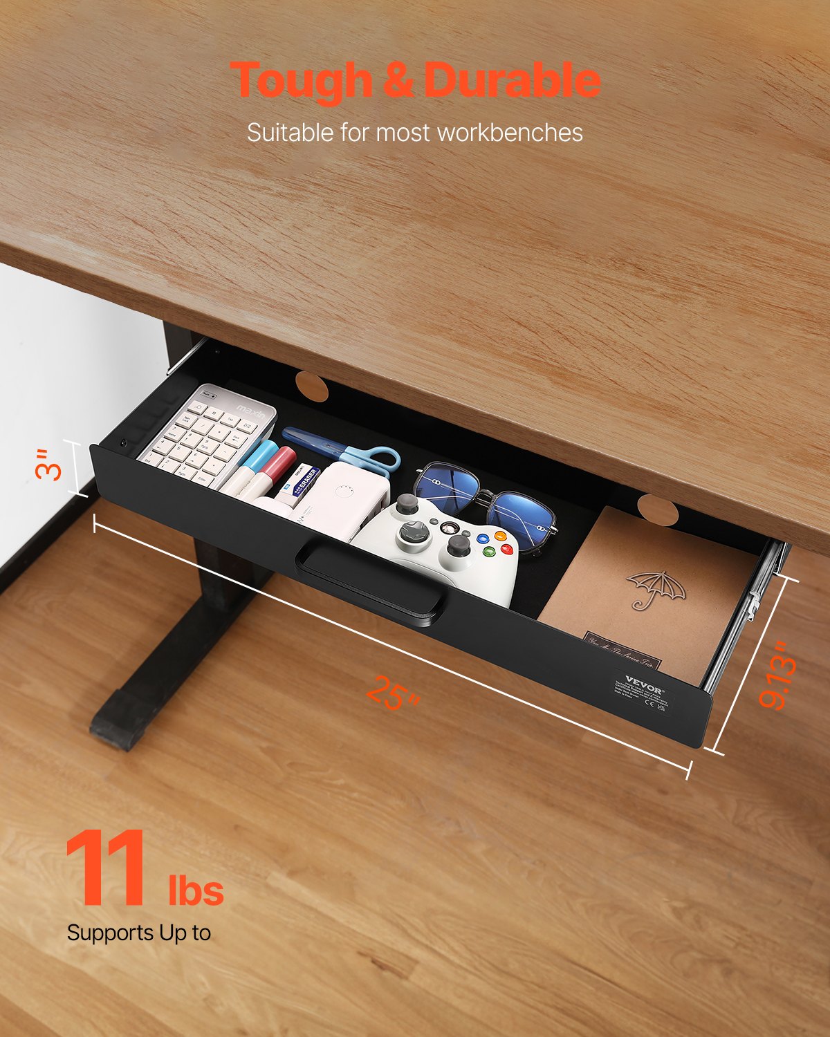 VEVOR 22" Under Desk Drawer Organizer Slide-out Drawer Space Saver Home Office 