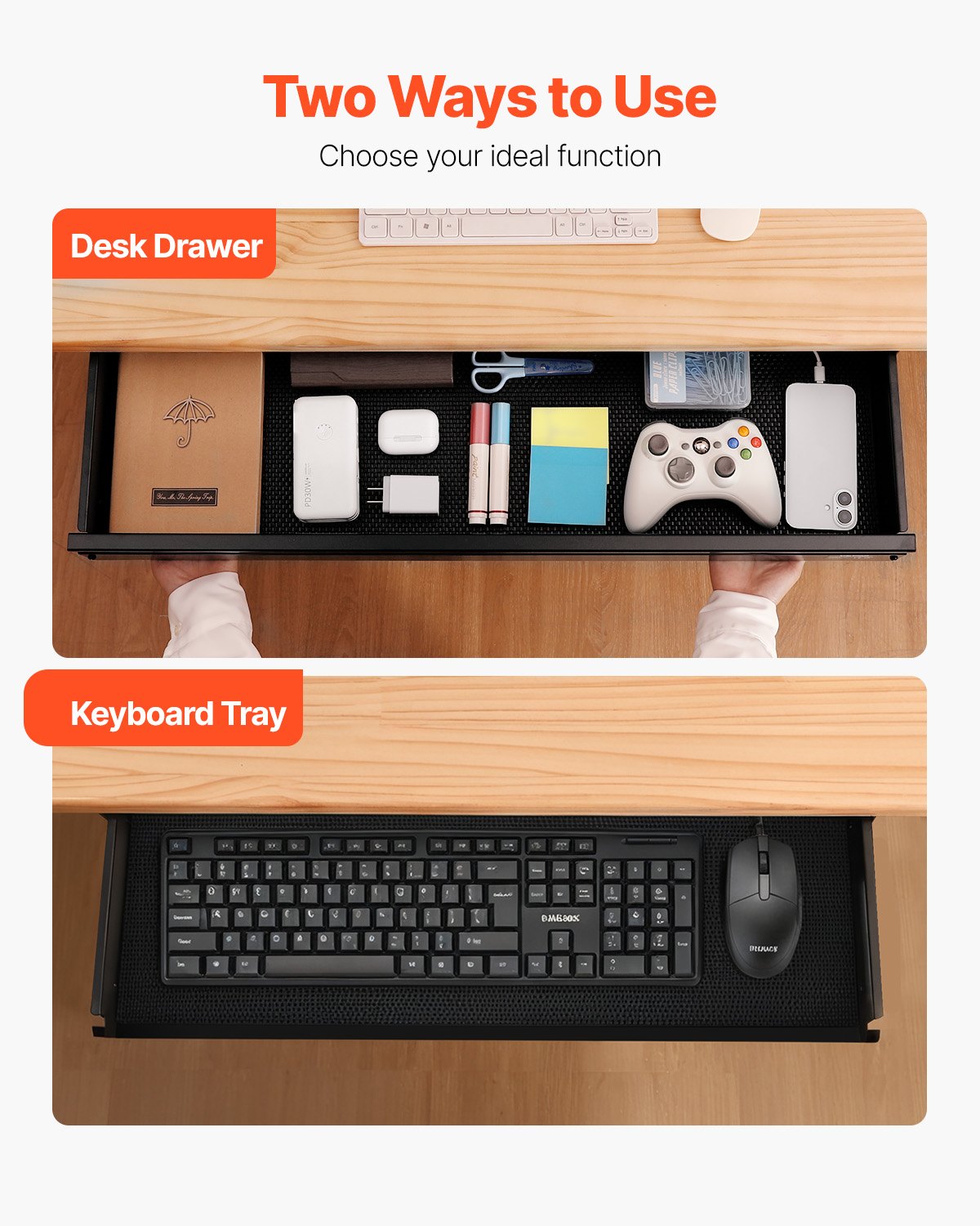 VEVOR 33" Under Desk Drawer Organizer Slide-out Drawer Space Saver Home Office 