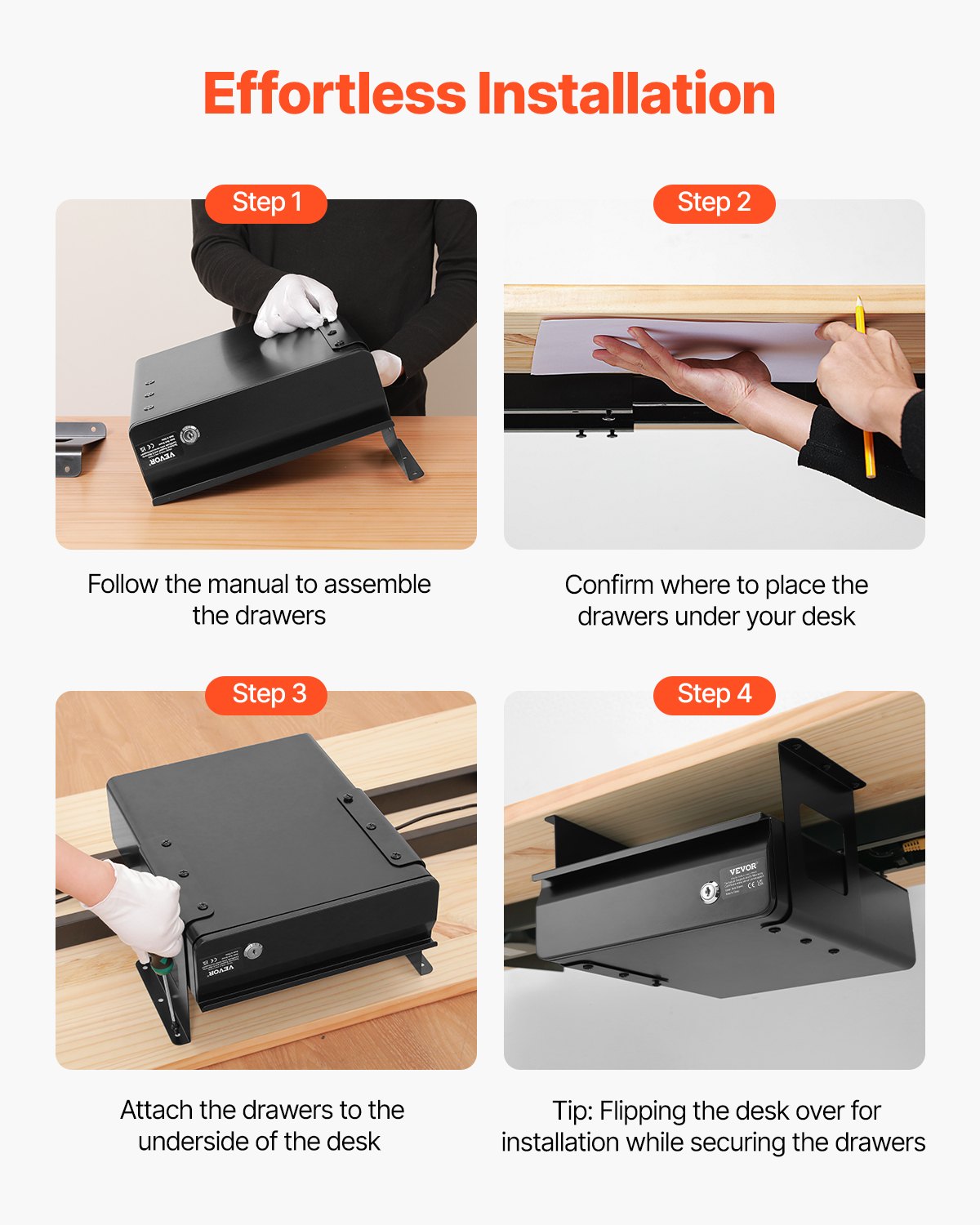 VEVOR 13" Lockable Under Desk Drawer Organizer Slide-out Drawer for Home Office 