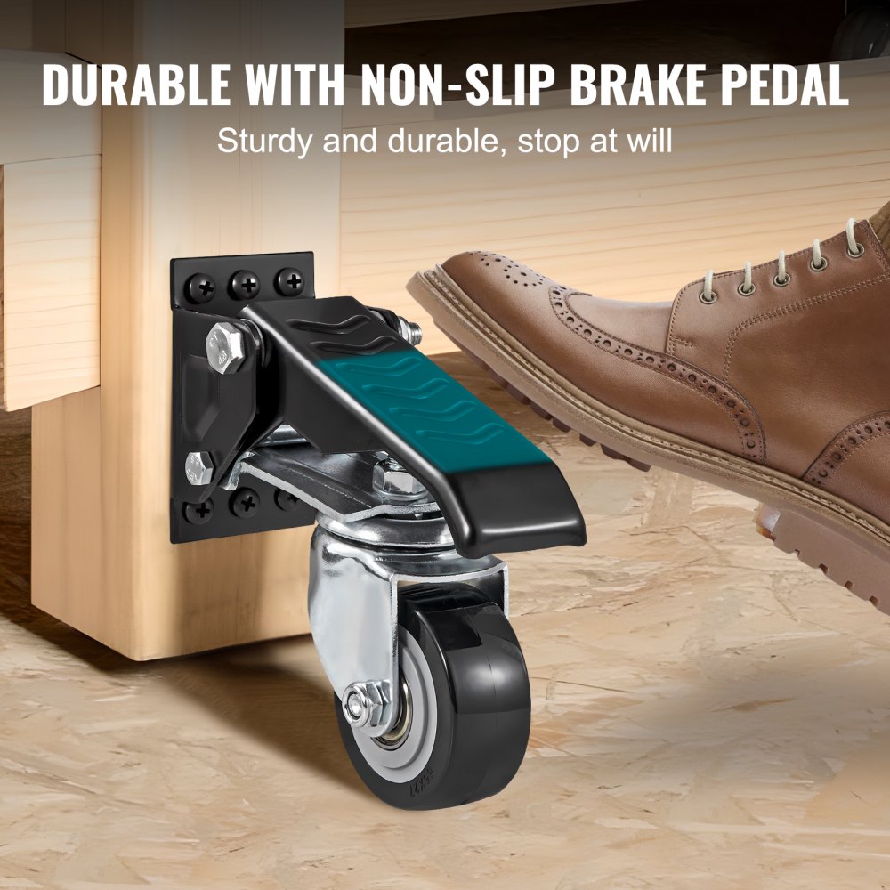 VEVOR Workbench Caster Wheels, 165 lbs Load Capacity, Set of 4, 2.5" Heavy Duty Retractable Casters, Side Mounted Adjustable Stepdown Wheels with 360° Swivel for Workbenches, Tables, and Equipment 