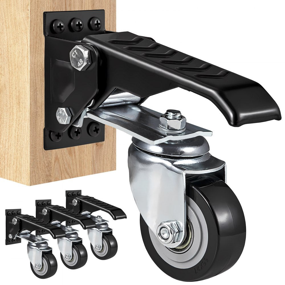 VEVOR Workbench Caster Wheels, 165 lbs Load Capacity, Set of 4, 2.5" Heavy Duty Retractable Casters, Side Mounted Adjustable Stepdown Wheels with 360° Swivel for Workbenches, Tables, and Equipment 