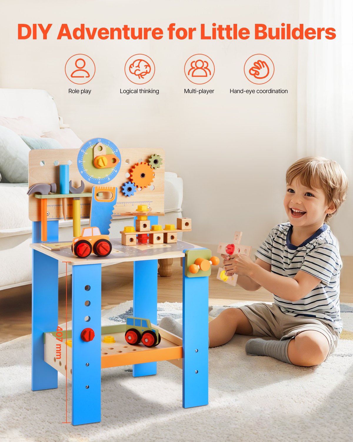 VEVOR Wooden Tool Bench for Kids 3 Years+ Toy Workbench Pretend Play Toy Kits 