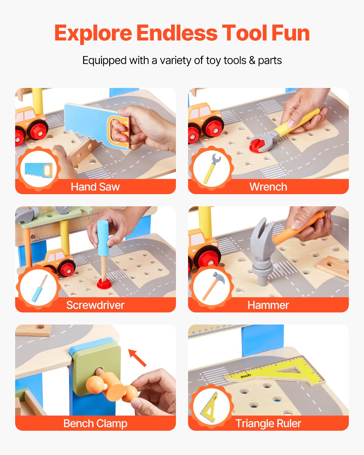 VEVOR Wooden Tool Bench for Kids 3 Years+ Toy Workbench Pretend Play Toy Kits 