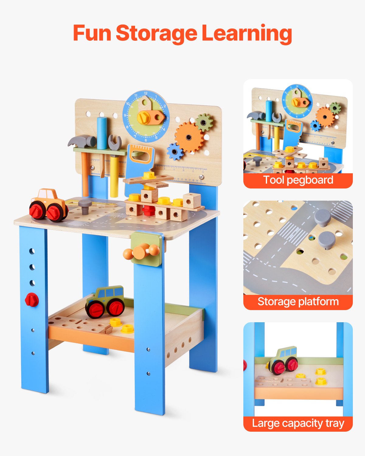 VEVOR Wooden Tool Bench for Kids 3 Years+ Toy Workbench Pretend Play Toy Kits 
