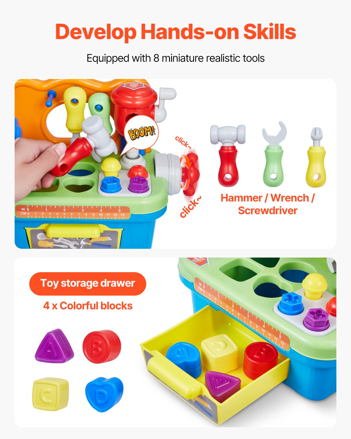 VEVOR Musical Workbench for Toddler 2 Years+ Toy Musical Learning Workbench 