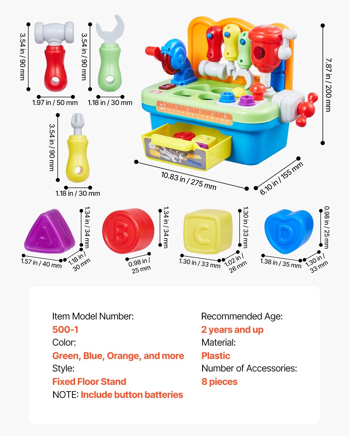 VEVOR Musical Workbench for Toddler 2 Years+ Toy Musical Learning Workbench 