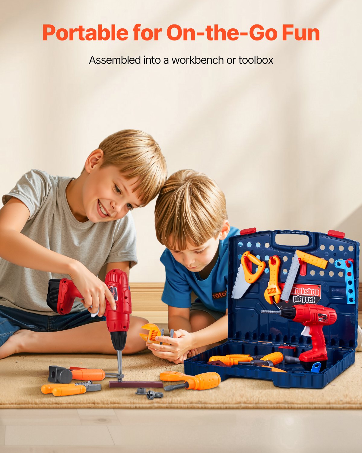 VEVOR Kids Workbench 56 pcs Tool Bench with Realistic Tools and Electric Drill 