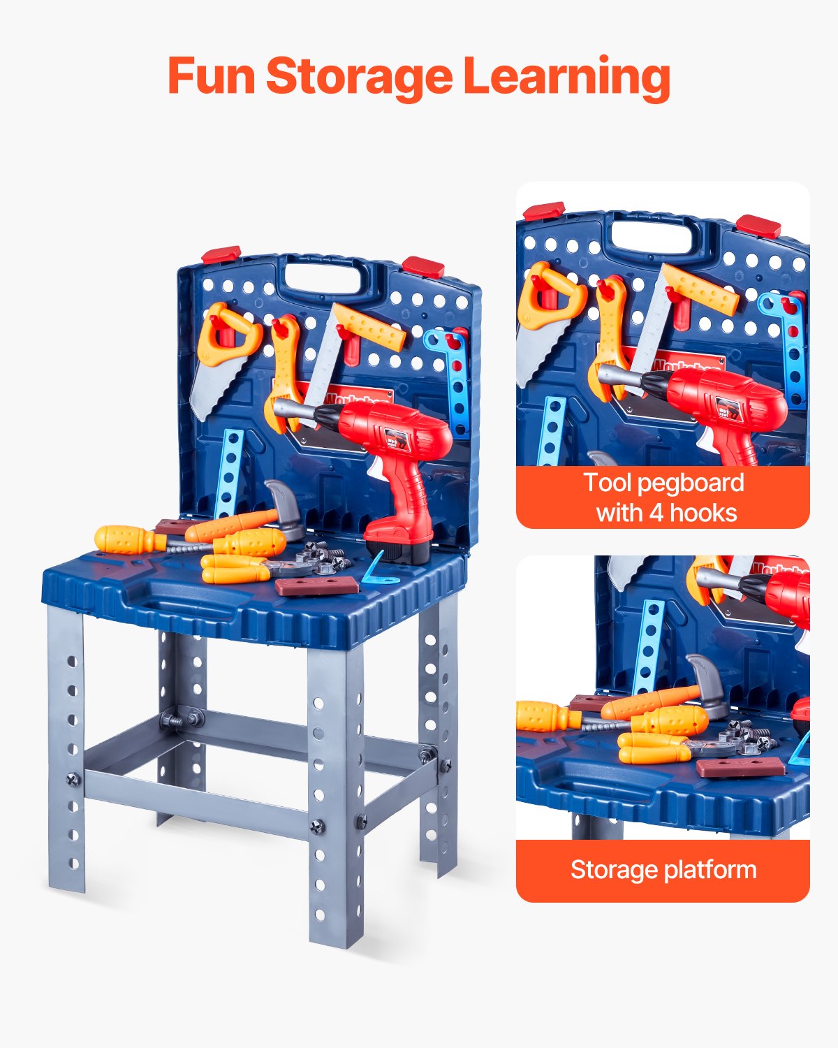 VEVOR Kids Workbench 56 pcs Tool Bench with Realistic Tools and Electric Drill 