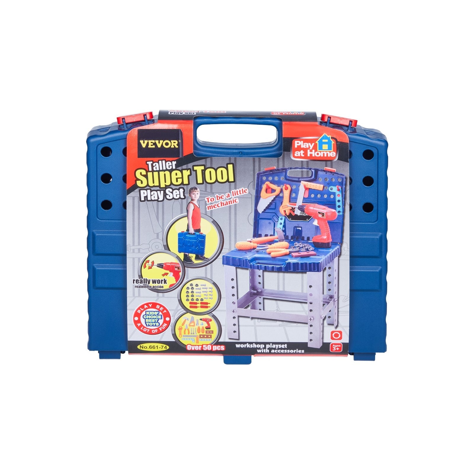 VEVOR Kids Workbench 56 pcs Tool Bench with Realistic Tools and Electric Drill 