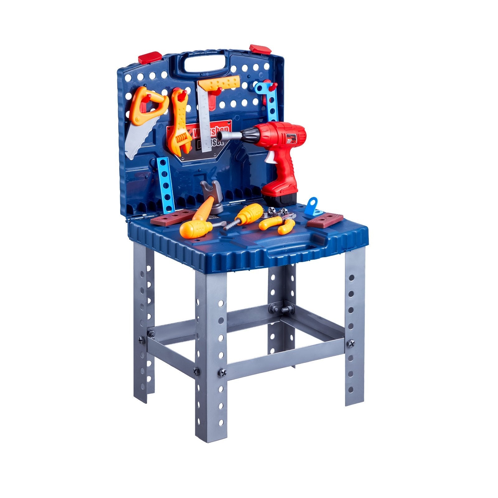 VEVOR Kids Workbench 56 pcs Tool Bench with Realistic Tools and Electric Drill 