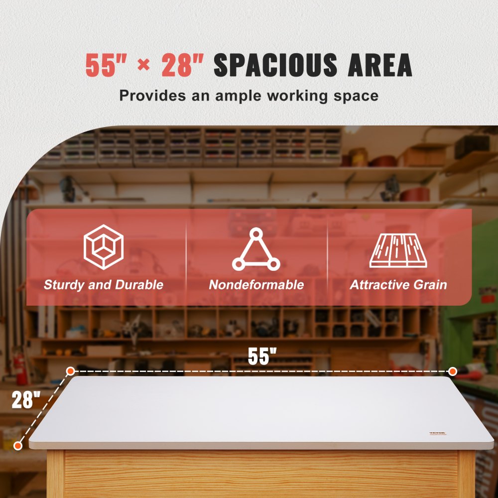 VEVOR Table Top, 55" x 28" x 1", 220.5 lbs Load Capacity, Universal One-Piece Particle Board Desktop for Height Adjustable Electric Standing Desk Frame, Rectangular Countertop for Home and Office Desk 